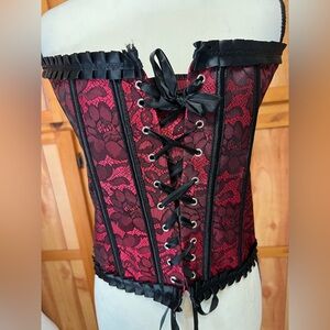 Elegant Black and Red Lace up Corset